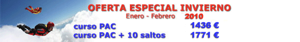 oferta especial de invierno 2010, 200 euros de descuento en cursos de paracaidismo PAC y alojamiento gratis en el albergue